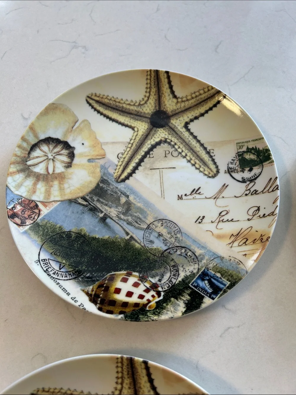Pottery Barn-Coastal Curiosity Plate Featuring Postcard Design